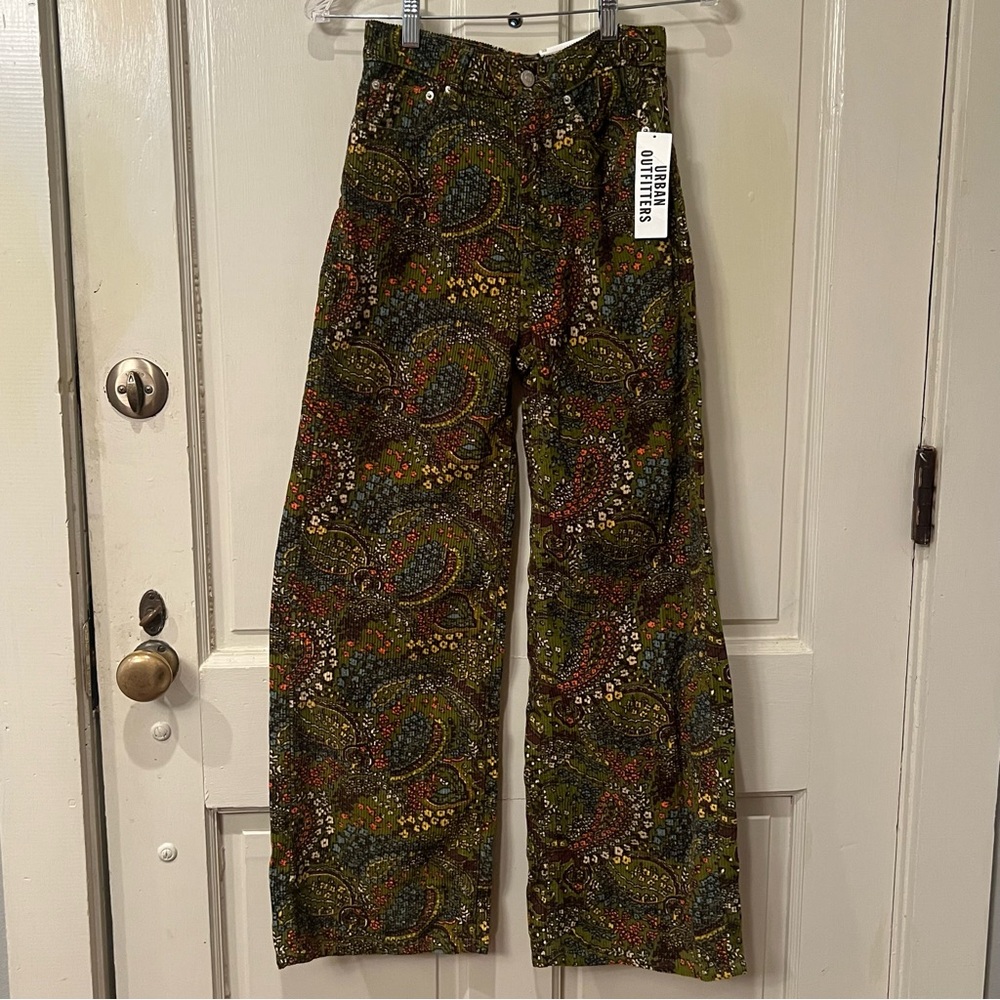 BDG NEW WITH TAGS - green and brown paisley print corduroy wide leg pants